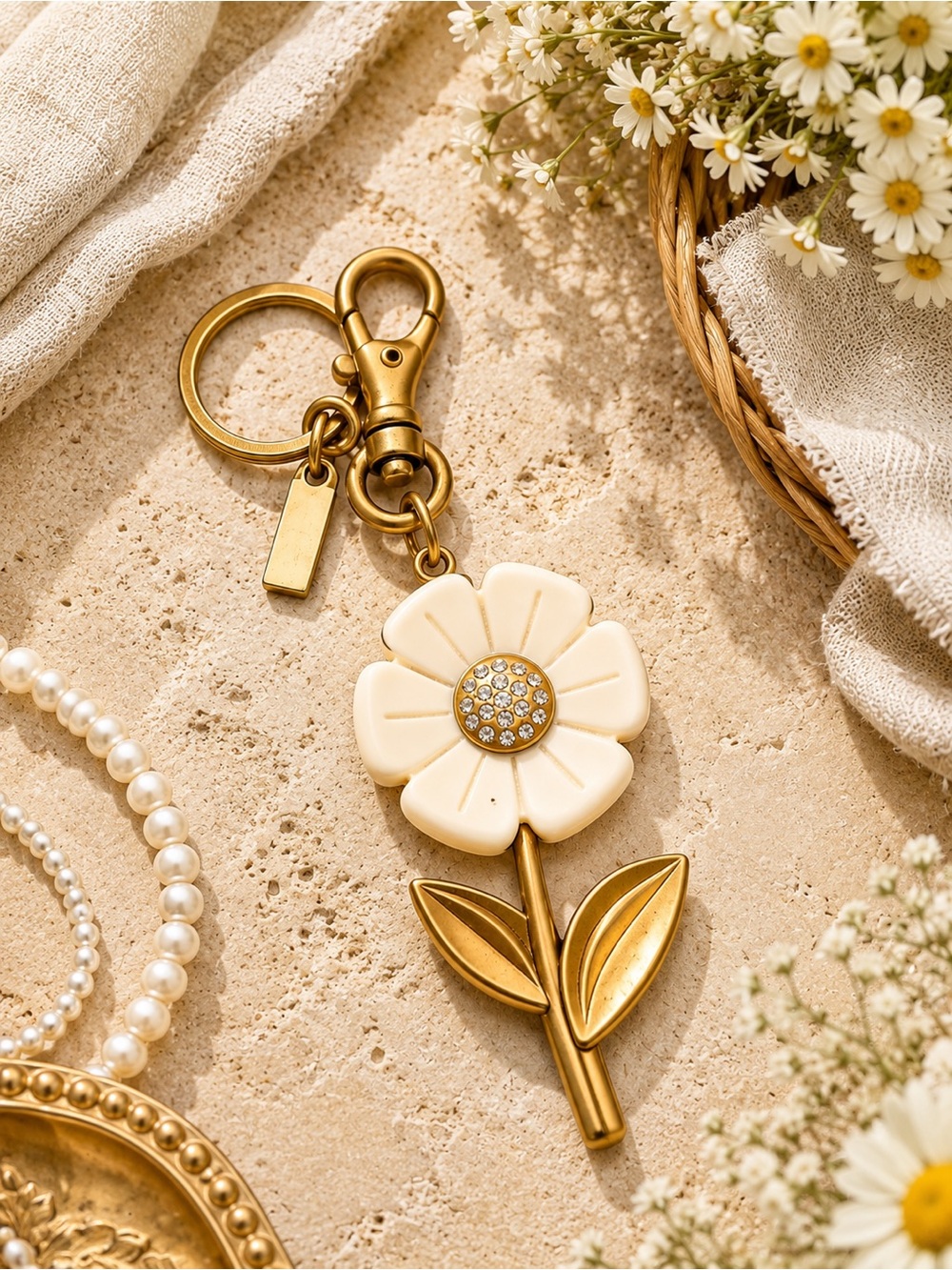Ivory Daisy Floral Bag Charm